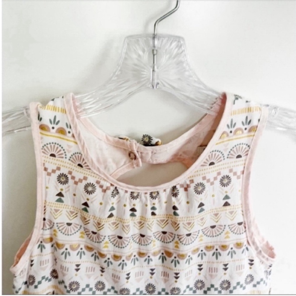 Rachel Zoe girls dress white pink geometric print tiered metallic - Picture 4 of 7